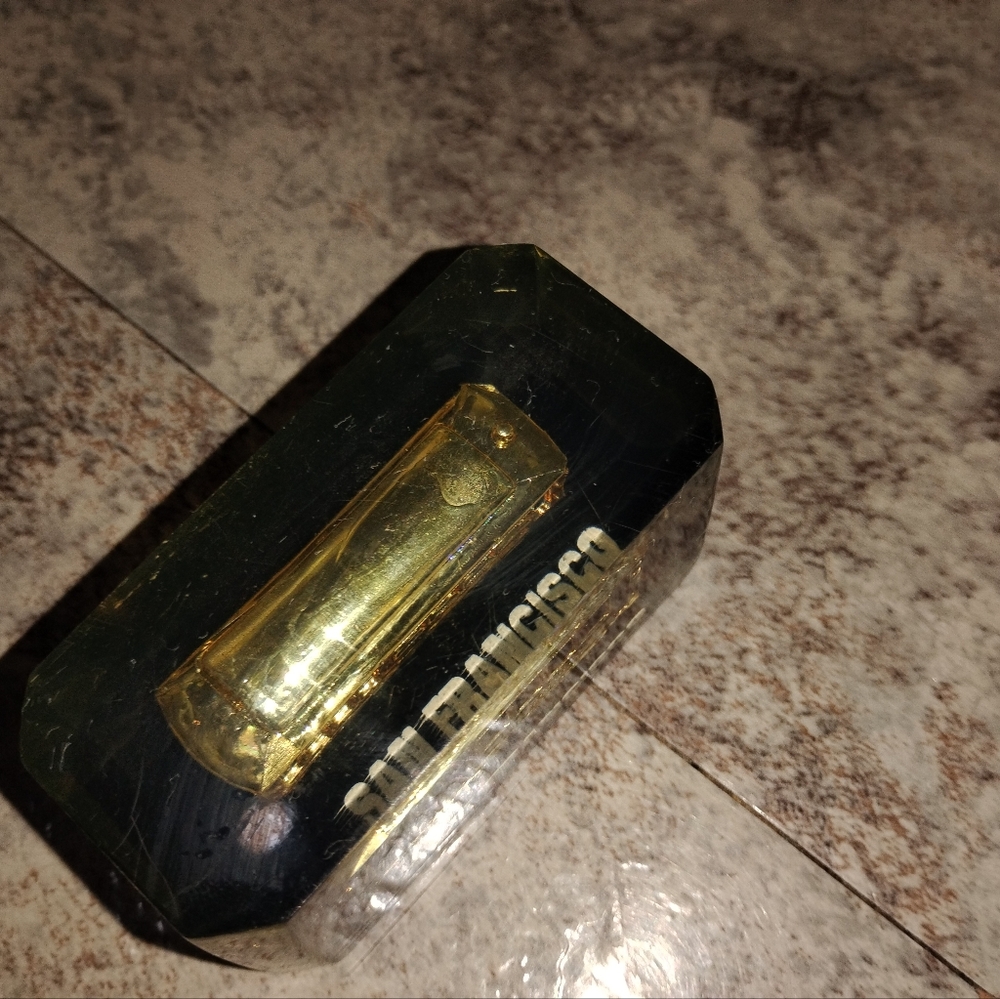 Vtg Gold Tone Trolley Train San Francisco Clear Acrylic Paper Weight